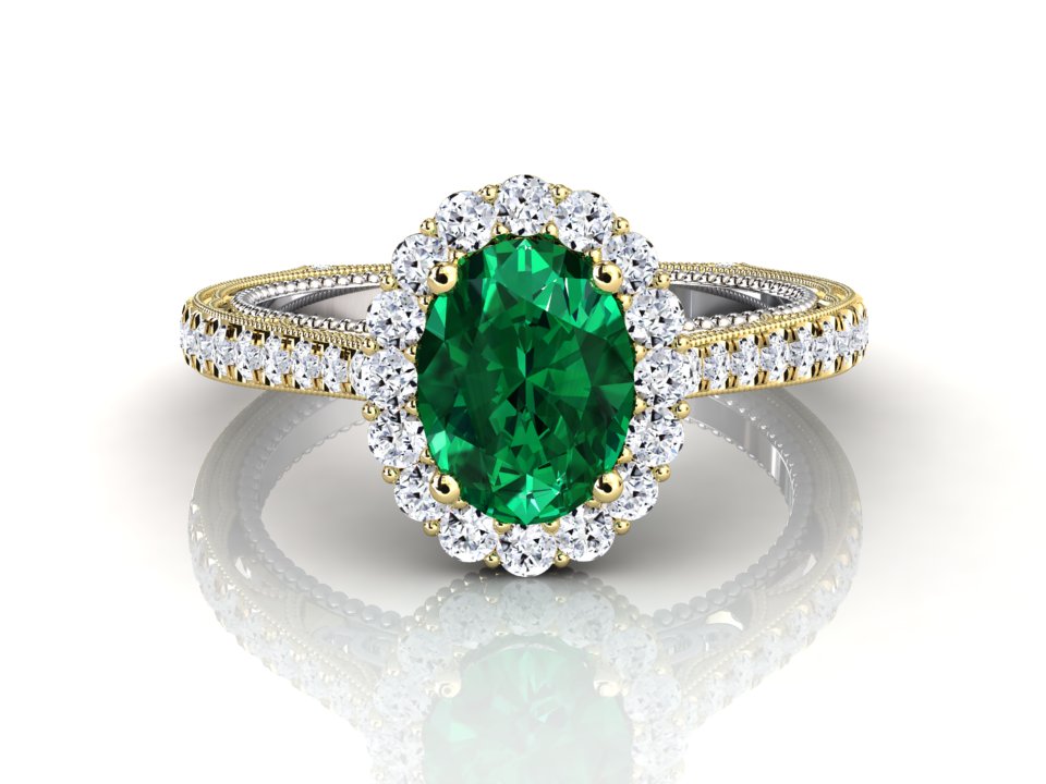 Miror Oval Halo Emerald Ring "1.62 TCW"