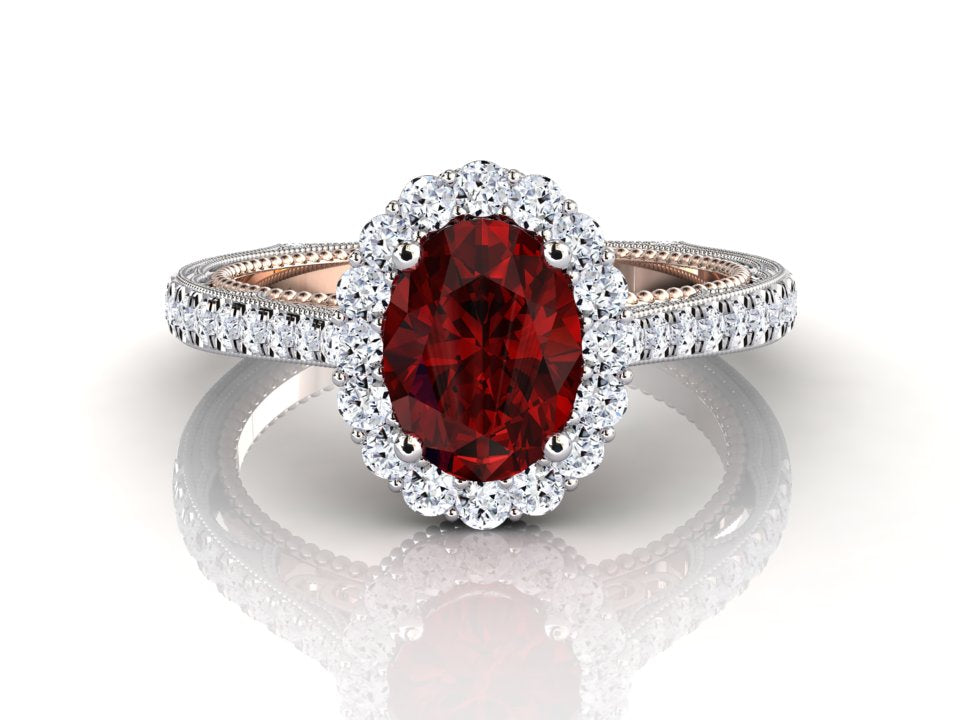 Miror Oval Halo Ruby Ring "2.16 TCW"