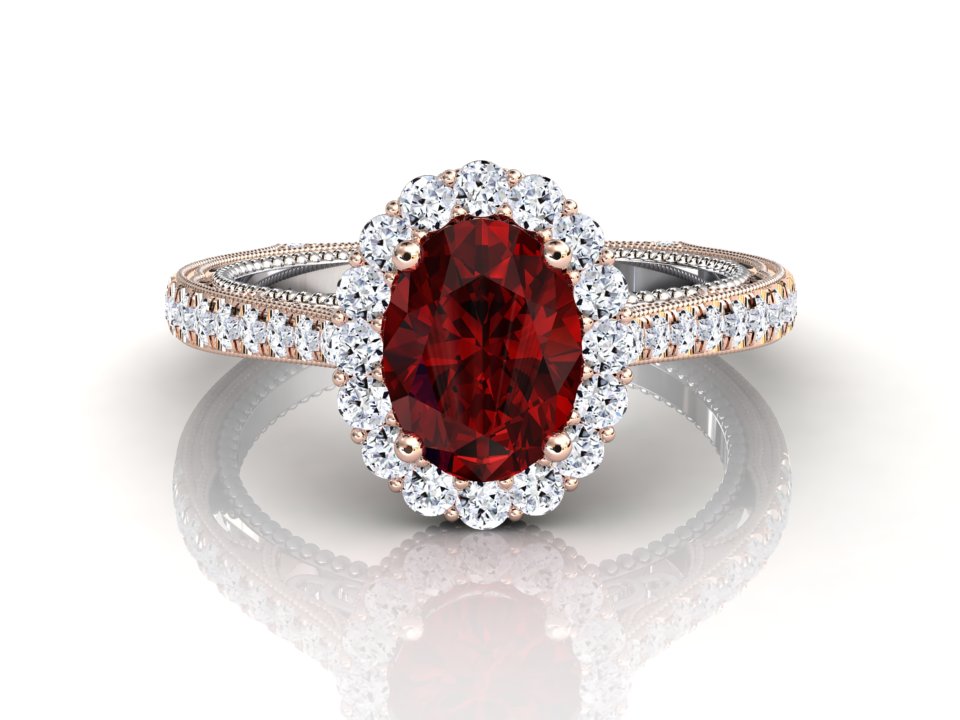 Miror Oval Halo Ruby Ring "2.16 TCW"